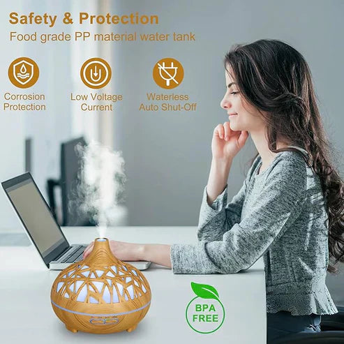 موزع الروائح العطرية بالموجات فوق الصوتية بتصميم شبكي خشبي